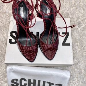 High heel lace up sandal- Matt croco vino